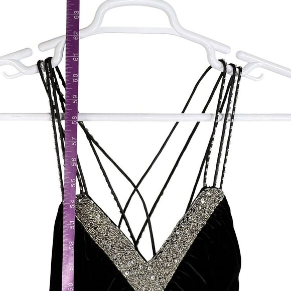 Y2K Dave & Johnny 7/8 Black Velvet Jeweled Formal Gown Crisscross Back Straps - Picture 9 of 12